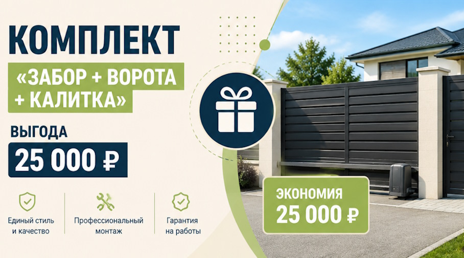Акция! Комплект «Забор + ворота + калитка» — выгода 25 000 ₽